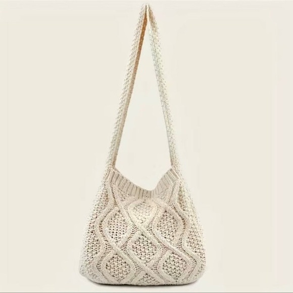 Off White Crochet Knit Handbag Shoulder Bag Crossbody Purse Nwt - Picture 1 of 8